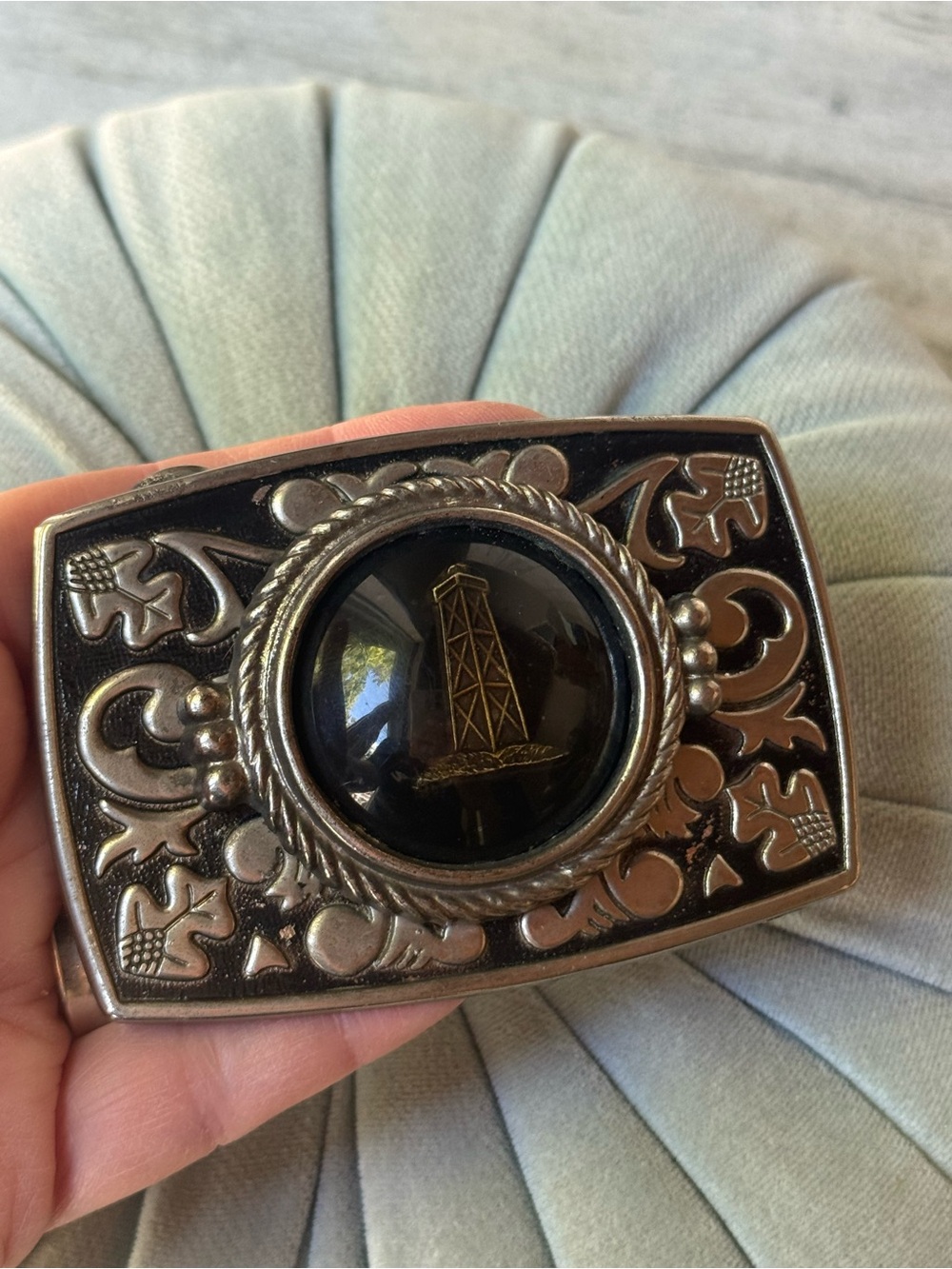 Vintage Silvertone Metal Oil Derrick Belt Buckle Oil Rig Drilling Oilfield
